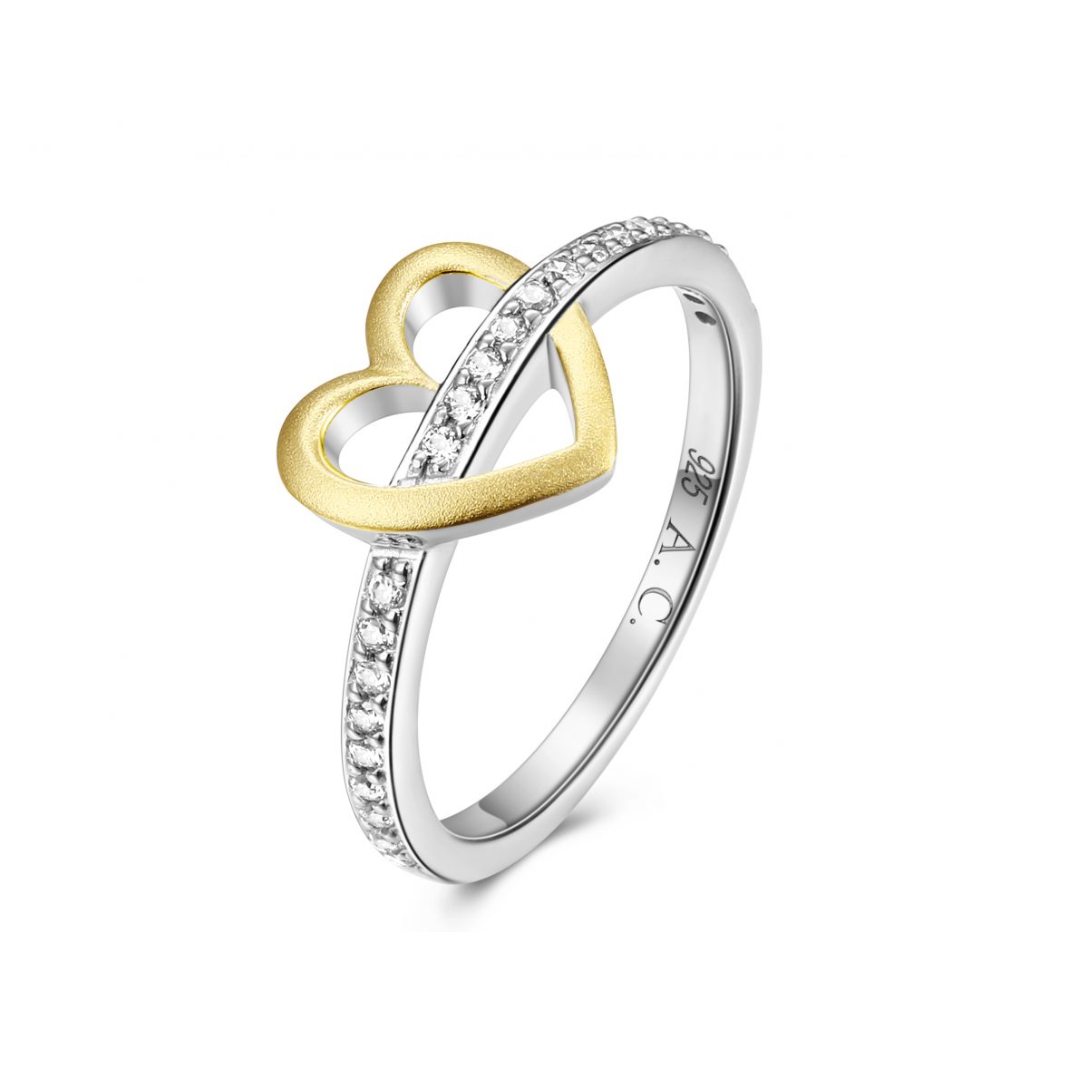 Two Tone Interlocking Circle Heart Ring - Silver & Gold