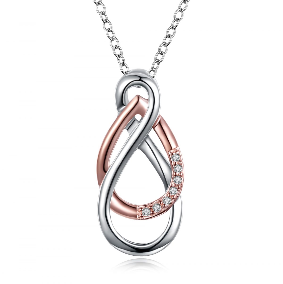 Two Tone Charming Lock Necklace - Silver & Rose Gold