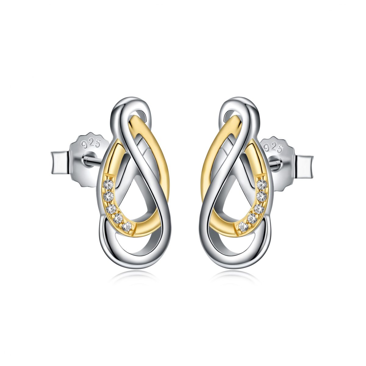 Two Tone Charming Lock Stud - Silver & Gold